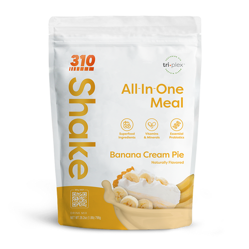 310 Banana Cream Pie All-In-One Meal Shake with superfoods, probiotics, and natural banana flavor.