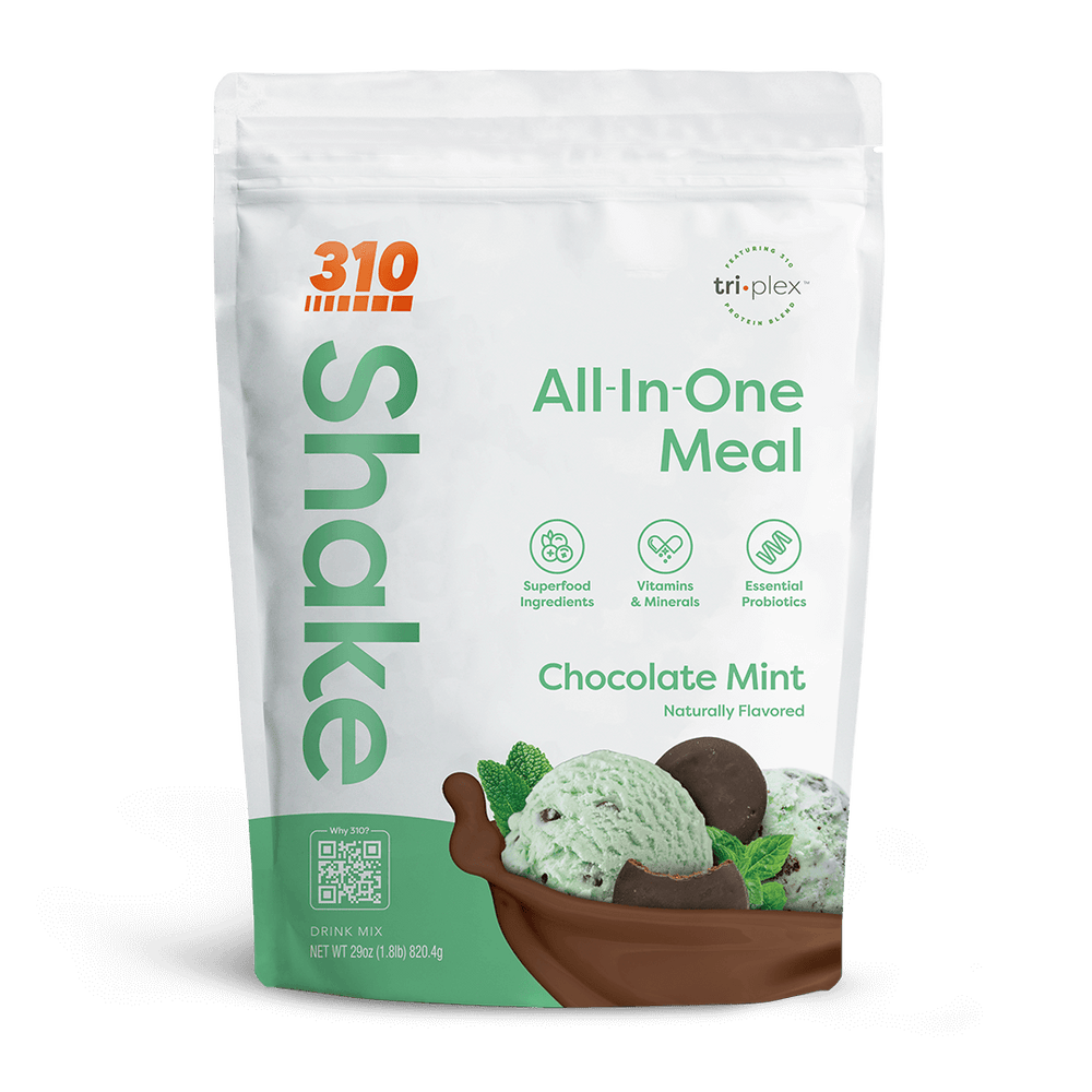 310 Chocolate Mint All-In-One Meal Shake with essential nutrients, superfoods, and probiotics.