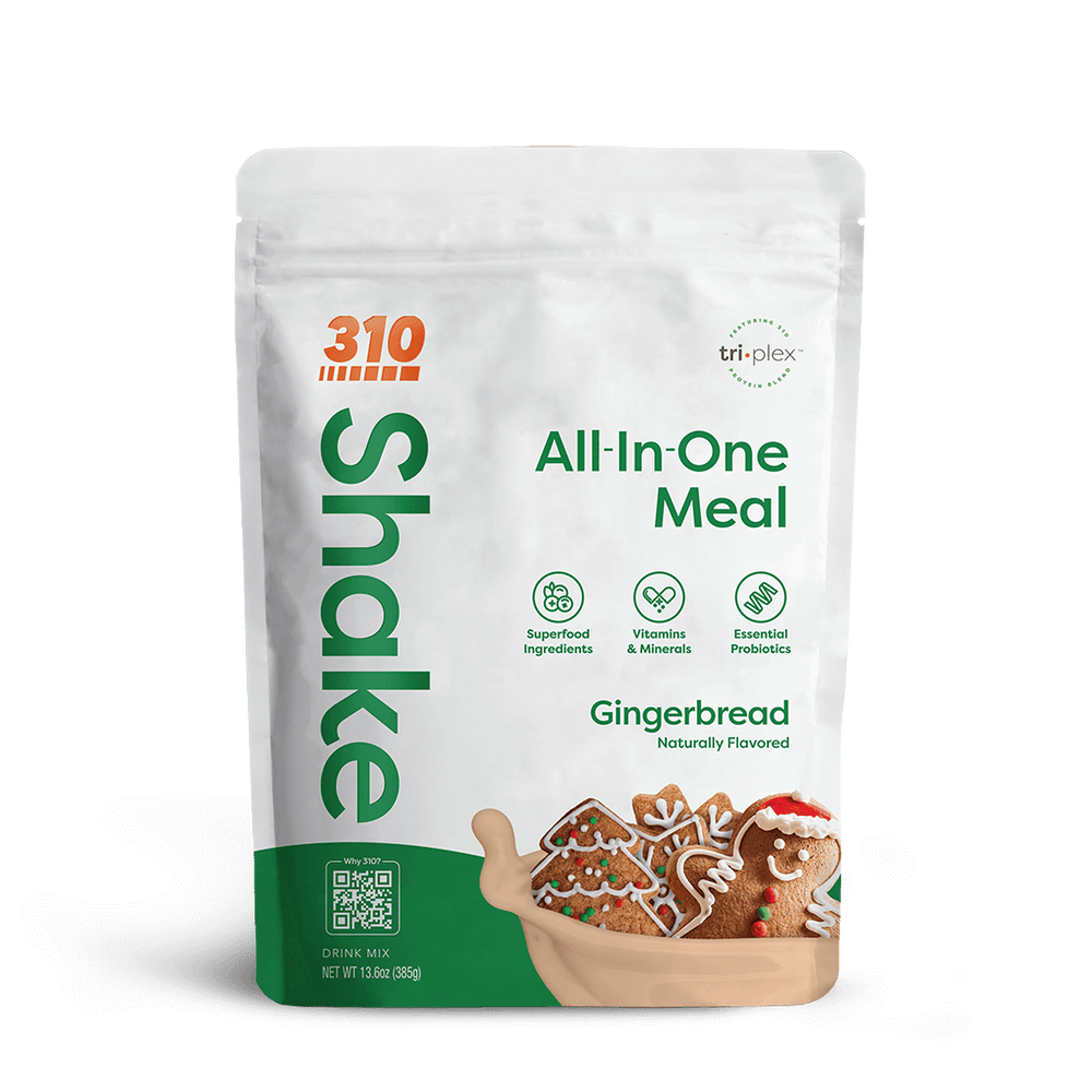 310 Gingerbread All-In-One Meal Shake with festive gingerbread cookies and essential nutrients.