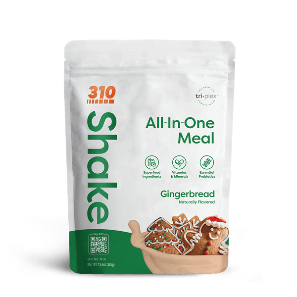 310 Gingerbread All-In-One Meal Shake with festive gingerbread cookies and essential nutrients.