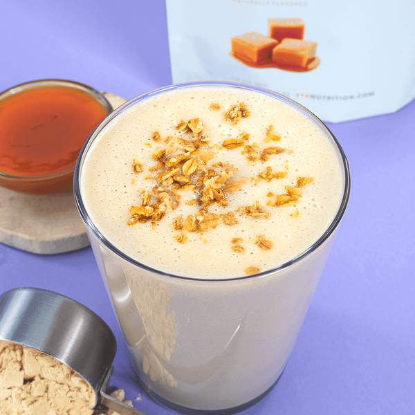 a glass of salted caramel shake