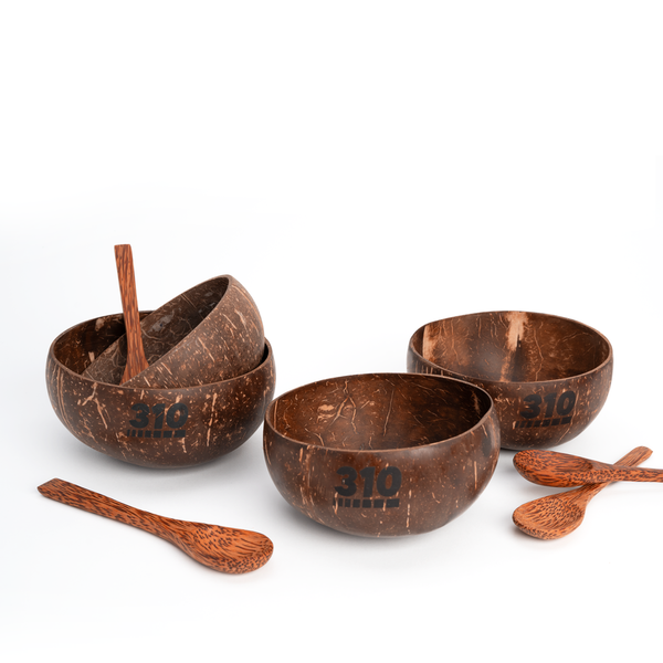 empty coconut bowls with spoons