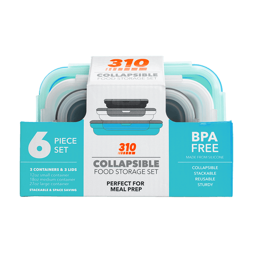 6 pieces set of teal 310 collapsible food storage set perfect for meal prep.