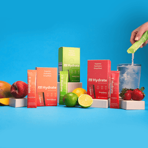 310 strawberry, peach-mango and lemon-lime hydrates with fresh fruits