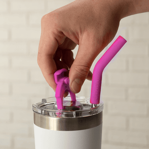 pink handle and straw insulated mug