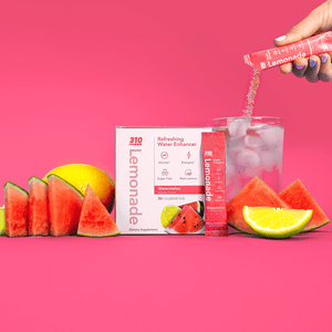 watermelon lemonade box, watermelon slices and a glass of water
