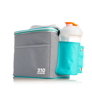 teal lunch box with clear shaker cup