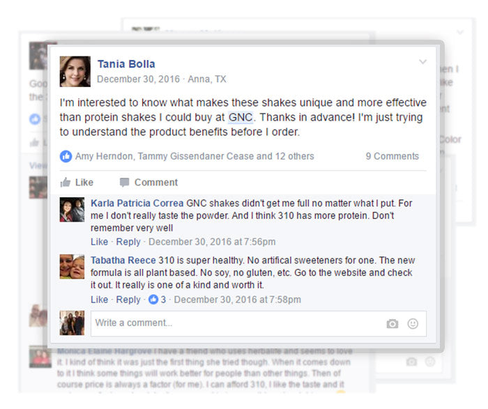 A screenshot of Angel Acosta's FB post on her Herbalife headache experience and considering 310. 