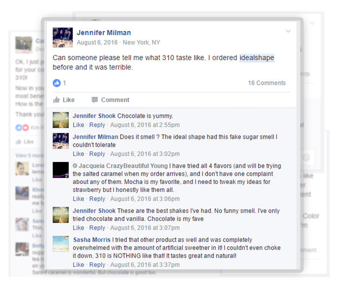 A screenshot of Jennifer Milan's Facebook post asking what 310 tastes like.