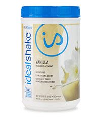 A container of Idealshake in Vanilla flavor.